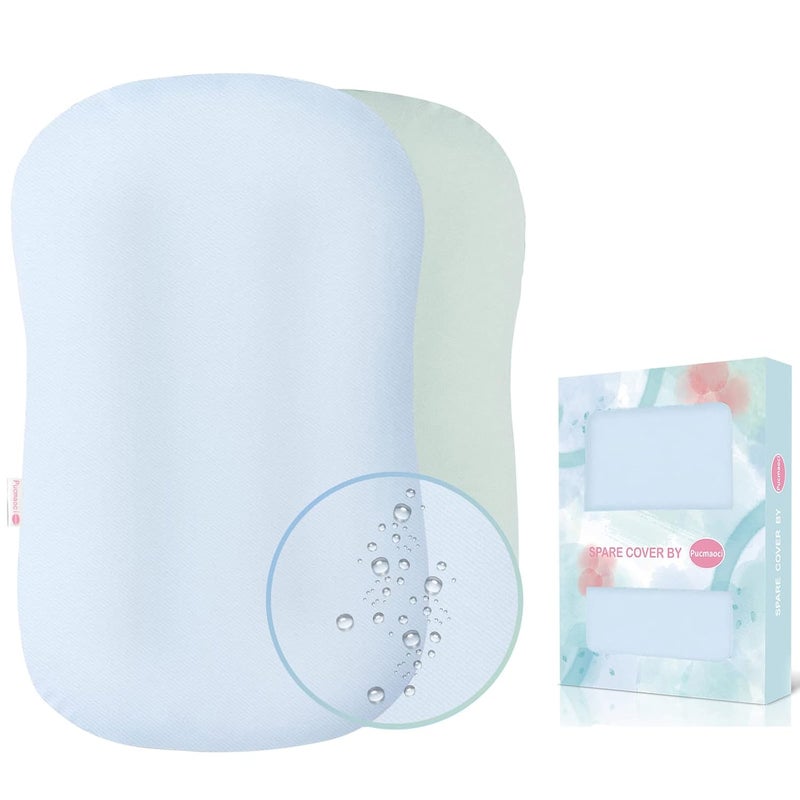 Pucmaoci Organic Waterproof Baby Lounger Covers 2 Pack| GOTS Certified 100% Cotton| Removable Cover with Waterproof Liner | Machine Washable and Dry (Cover only)（Blue & Green) - Image 1